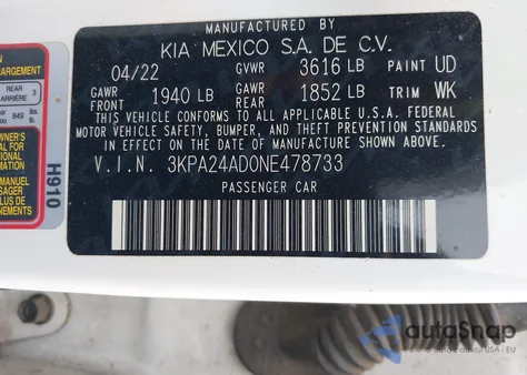 2022 Kia Rio S from USA, damaged, VIN 3KPA24AD0NE478733